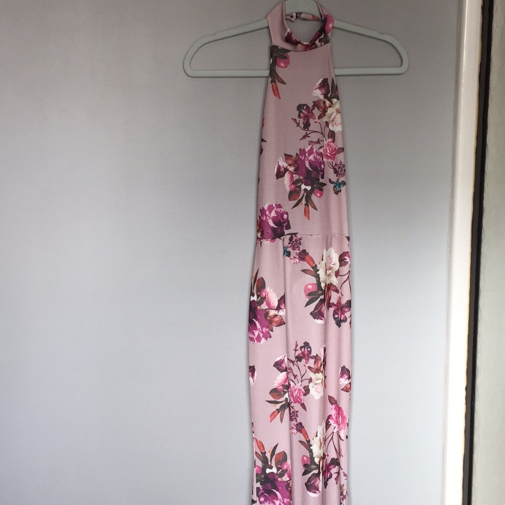 Long floral halter neck dress